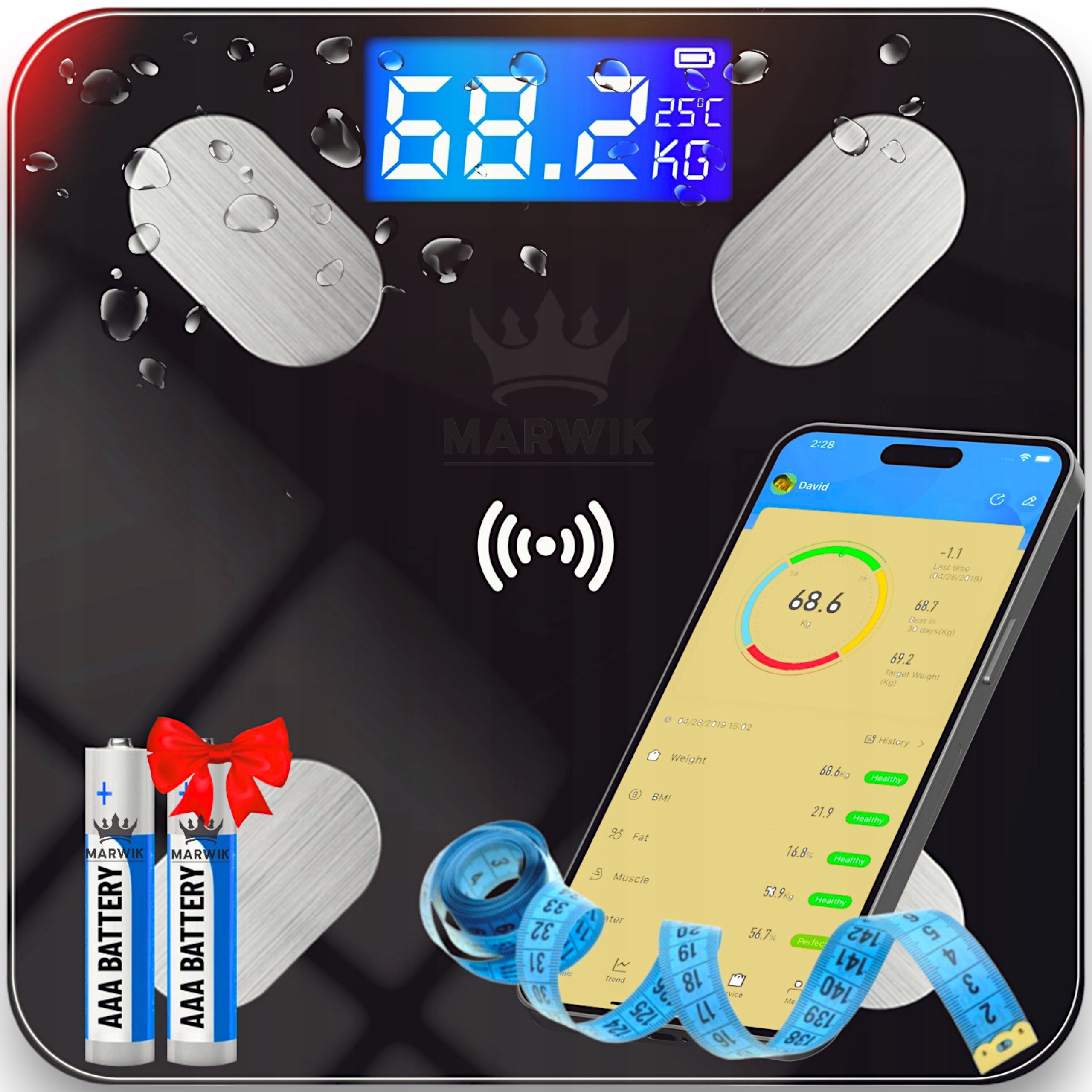 ANALYTICKÁ KÚPEĽŇOVÁ VÁHA SLIM 180 kg SMART+ 25 v 1 BLUETOOTH ANDROID / iOs